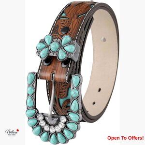 Western Belt with Turquoise Embellishments for Jeans and Pants